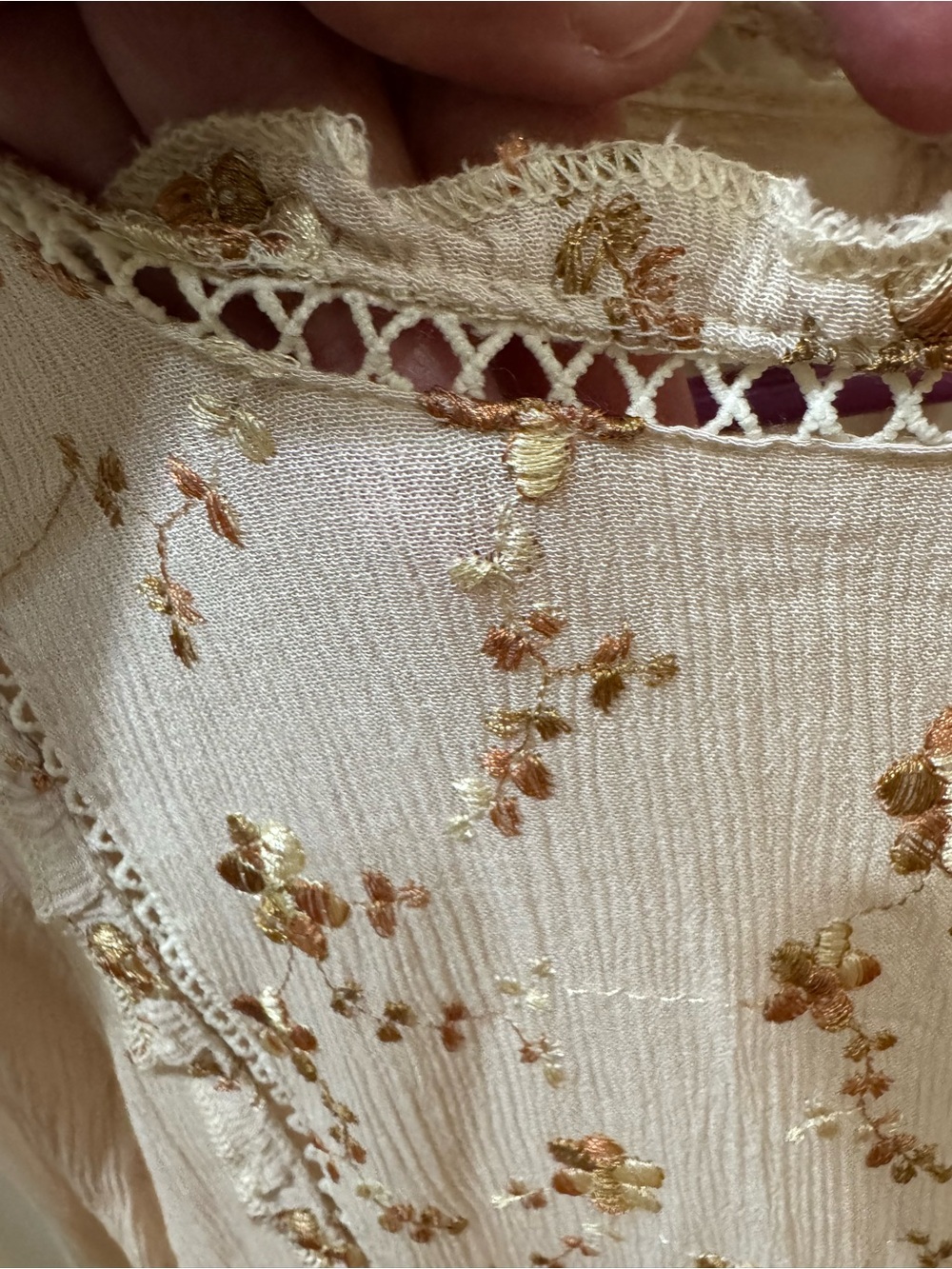 POL Cream Floral Lace-Trim Boho Peasant Blouse - Picture 6 of 9